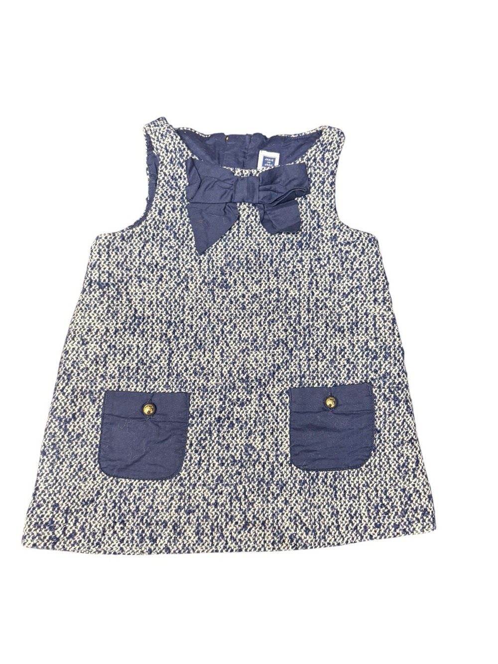 Janie and Jack Navy and Ivory Tweed Dress with Bow Detail size 3-6months